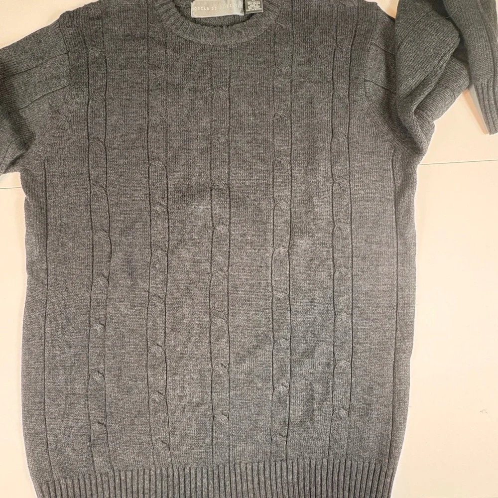 Oscar de la Renta Gray Cable‎ Knit Sweater Mens Medium Luxury Cotton